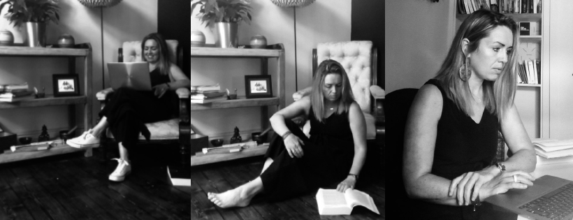 woman working at home during 'stay in' photo sessions